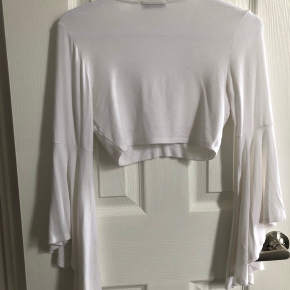 White Deep V Neck Crop Top - Picture 3 of 5